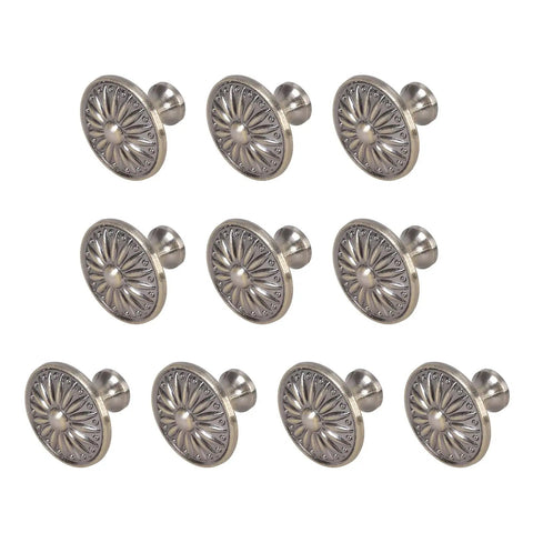 Round Single Hole Cabinet Door Handles and Knobs for Cupboards in retro European style, set of 10 aluminum design.
