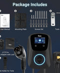 Package includes for Top Tier Smooth Operator Level 2 Electric Vehicle Charger For Tesla And Most Plug In Cars with manual and tools.