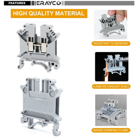 Beefy DIN Rail Terminal Block With Screw Clamp Heavy Duty 600V 30A 30 To 10 AWG Nylon PA66 Housing Copper Bodies Nickel Plated Screws
