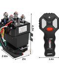 Heavy Duty 12V 250A Winch Solenoid Relay Contactor For 2000-5500lb Winches, ATV UTV Winch Control Kit With Wireless Remote And Universal Accessories Included, relay and remote with dimensions