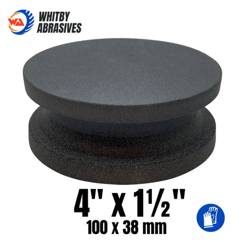 4 Inch Dual Grit Pro Grade Axe And Hatchet Sharpener Silicon Carbide Stone with easy grip, diameter 4 inch, thickness 1.5 inch