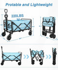 Dimensions and folding features of Beefed Up Heavy Duty Foldable Wagon Cart With All Terrain Wheels 220lb Capacity Portable Collapsible Utility Trolley