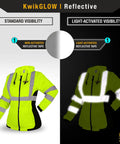 ROGUE Safety Jacket for Women With Class 3 ANSI Reflective Hi Vis Fleece Hoodie Yellow Small Size with light-activated visibility