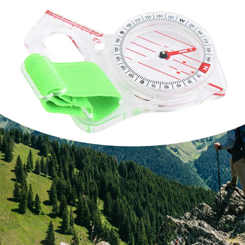 All In One Thumb Compass With Ruler For Hiking And Survival A Handy Map Reading And Navigation Tool shown with green strap