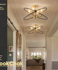 Black And Gold Industrial Ceiling Light Fixture With Four Light Candle Chandelier Ceiling Mount For Dining Room Kitchen Island Living Room And Bedroom E12 Sockets Vintage Style Home Lighting in hallway.