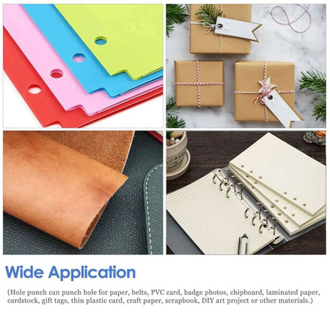 Usage examples for Ultra Long Reach Single Hole Punch Heavy Duty Zinc Alloy Hand Held Leather Punching in various materials and crafts