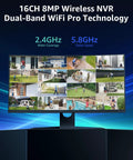 Wireless Security Camera System Kit With 2TB Hard Drive 16 Channel 4K WiFi NVR For Indoor And Outdoor Use display on monitor