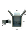 Slide Gate End Retainer and Catch for 2 Inch Wide Heavy Duty Steel Universal Gate Stopper, showing dimensions and open design