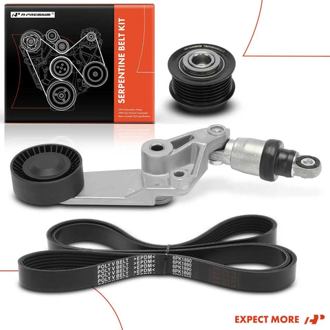 Toyota Serpentine Drive Belt Kit With Tensioner And Idler Pulley For Corolla Matrix Celica 2003 To 2008 1.8L Engines Closeup