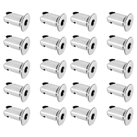 7/16 Inch Stainless Steel Quarter Turn Dzus Button Fasteners 20 pack arranged neatly showing tough chrome finish.