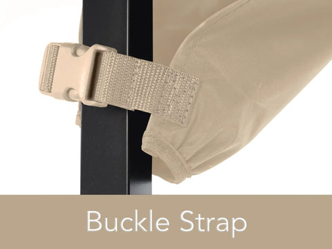 Close-up of buckle strap on Ping Pong Table Cover For Indoor And Outdoor Use, Heavy Duty Vinyl With Soft Lining, Water Resistant