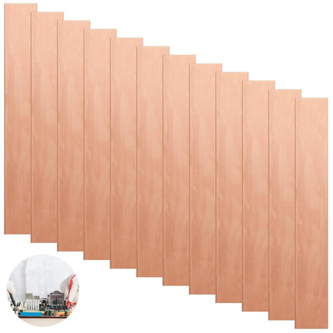 Twelve Piece Pure Copper Anode Sheets For Electroplating Strips Sized At Point Zero Zero Four X One X Six Inches arranged neatly.