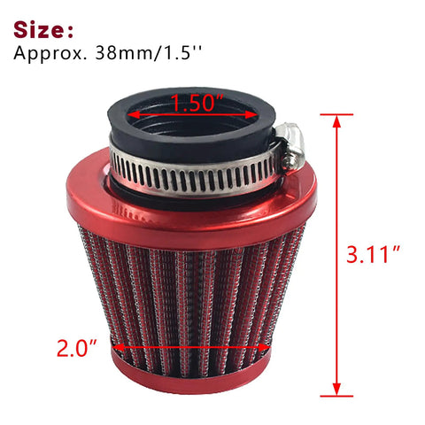 Red 38mm 1.5 Inch Air Filter Intake Induction Kit Riding Ready Universal Fit For GY6 50cc QMB139 Taotao Sunl BMS