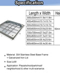 Diagram of Stainless Steel Hidden Manhole Cover And Frame For Outdoor Drainage with multiple size options.