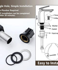 Matte Black Bathroom Sink Faucet With Single Handle, Deck Mount 1 Hole, brass parts and installation guide diagram