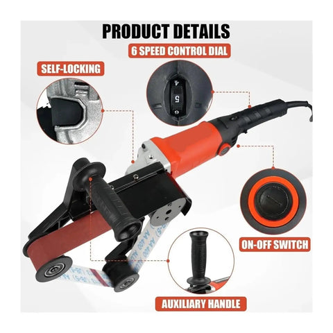 Heavy Duty Industrial Electric Belt Sander For Pipe Tube And Metal Rods Grinding Polishing Sharpening Machine with 6 speed control dial.