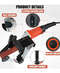 Heavy Duty Industrial Pipe Belt Sander For Stainless Steel Iron Aluminum Tubes, view of speed control dial and auxiliary handle.