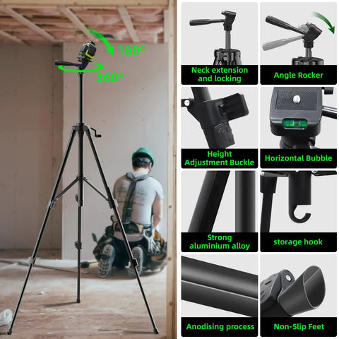16 Line Laser Level With Tripod Pro Grade 51 Inch Aluminum Tripod Included 360 Degree Self Leveling Laser Level For Fast Accurate Layouts In Framing Tiling Cabinets And DIY Projects, with tripod and adjustment features