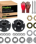 Trailer Hub Kit For 5 On 4.5 Inch Axles, 2000 Pound Capacity, components shown with pre-greased bearings and seals