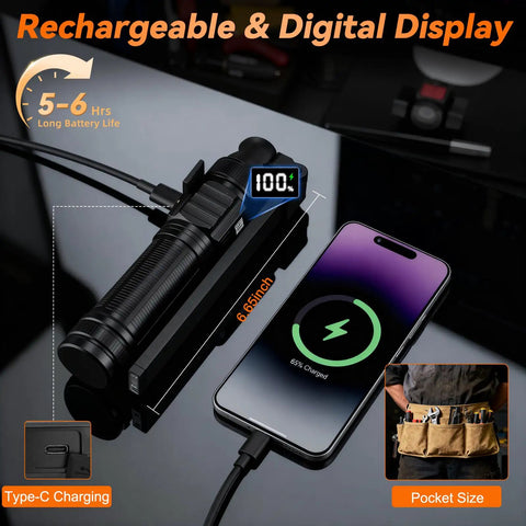 2 Pack Magnetic LED Work Lights, All Aluminum 1500 Lumen Rechargeable Mechanic Lights charging with digital display