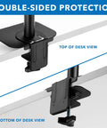 Built Tough Steel Monitor Mount Reinforcement Plate showing top and bottom views attached to thin desk, designed to prevent cracks.