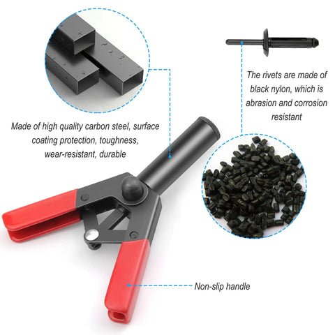 All In One Rivet Gun Set With Nylon Blind Rivets In Three Sizes 30 Pieces Hand Riveter showcasing steel gun and nylon rivets