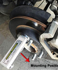 Adjustable Magnetic Camber Gauge Tool For Vehicle Suspension And Wheel Alignment mounted on brake disc.