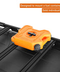 Versatile Roof Rack Mount Panel and Jerry Can Holder for Camping Gear and Overland Accessories installed on rooftop rack.