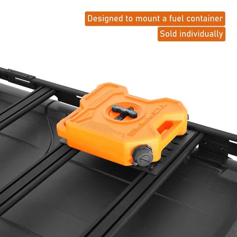 Versatile Roof Rack Mount Panel and Jerry Can Holder for Camping Gear and Overland Accessories installed on rooftop rack.