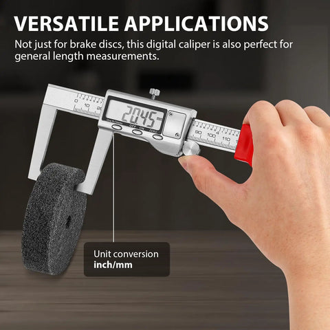 Digital Caliper For Disc Brake Rotor Micrometer And Thickness Measurement With LCD Display 6 Inch Tool shown measuring foam circle