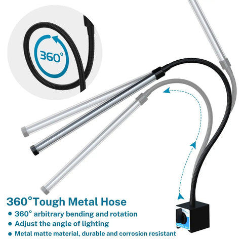 Flexible neck and dual layer hose of Magnetic 800 Lumen LED Work Light For Sewing Machines, Lathes, Milling Machines, And Bandsaws