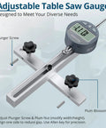Badass Table Saw Alignment Gauge With Digital Dial Indicator Fits 3 4 Inch Miter Slot with adjustable plunger screw and plum nut for precision.