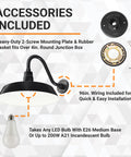 Outdoor Gooseneck Barn Light Fixture Satin Black With 17 Inch Shade And 14.5 Inch Extension Arm UL Listed installation accessories