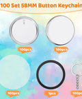 100 Set 58mm Button Maker Kit With Metal Shells Transparent Film Back Covers And Black Rings For DIY Button Keychains