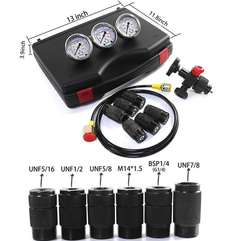 Hydraulic Nitrogen Accumulator Charging Kit 7 In 1 With Three Gauges Nitrogen Fill Charge Set For Excavators Tractors And Heavy Machinery High Pressure Test Kit Shop Grade Heavy Duty Field Ready