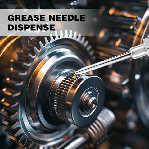 Grease Gun Needle Tip Kit 7 Piece Set With 5 Needle Nozzles 1 Dispenser And 1 Rubber Nipple Adapter For Narrow Spaces Precision Lubrication Tool Set For Tight Spots And Hard To Reach Joints in use on machinery gear
