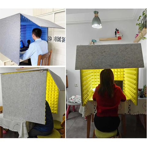Portable Desktop Soundproof Vocal Booth And Mic Isolation Shield Kills Room Echo Flat Using Dense Acoustic Foam For Clean Vocals And Tight Streaming Setups Daily in home office setup.