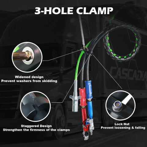 3-hole clamp system on 12 Ft 3 In 1 Air Line Kit For Semi Truck With Air Hoses And Power Line Gladhands Handles Holder.