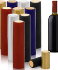 Premium Pvc Heat Shrink Wine Bottle Caps With Hella Bright Color Options in various colors alongside a red wine bottle.