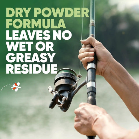 Insect Repellent Aerosol With Dry Non Greasy Formula And 25 Percent DEET for Long Lasting Protection; hands holding fishing rod.