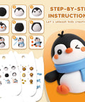 Air Dry Clay Kit For Kids With 12 Animal Crafts Colorful Modeling Clay And Sculpting Tools Step By Step Tutorials chart showing penguin creation