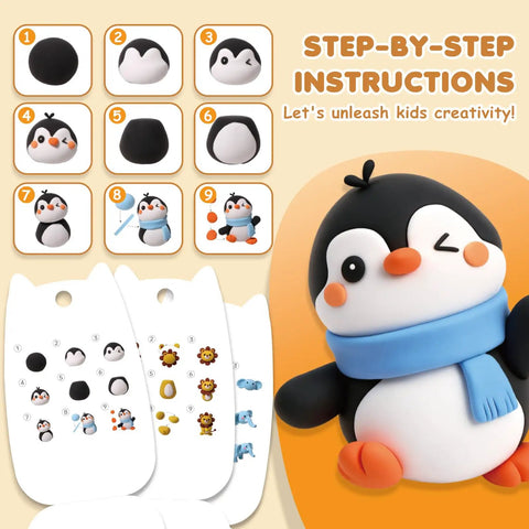 Air Dry Clay Kit For Kids With 12 Animal Crafts Colorful Modeling Clay And Sculpting Tools Step By Step Tutorials chart showing penguin creation