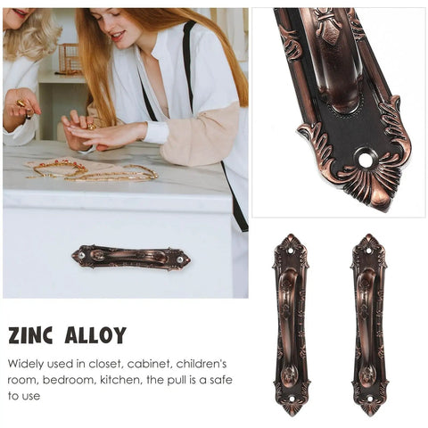 Old School Red Copper Door Handles Set For Wooden Doors And Cabinets, Thickened 138mm Pull Bars, shown up close and installed
