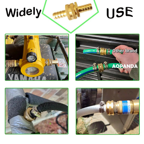 Brass Garden Hose Adapter Kit Heavy Duty Hose Mender For Quick Fix includes brass connectors, stainless clamps, installed on hoses