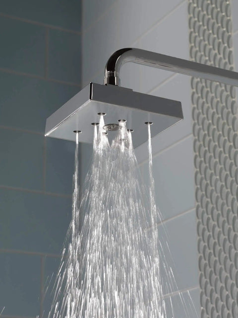 16 Inch Black Stainless Shower Arm Trim With One Half IPS Threads, Wall Mount Design For A Fresh Shower Upgrade, water flowing