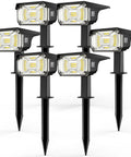Super Bright 40 LED Solar Landscape Lights Pack Of 6 With 3 Modes High Low Off Waterproof Outdoor Spotlights displayed on stakes