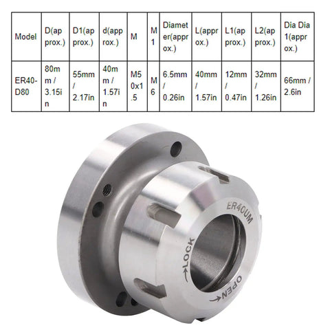 ER40 Collet Lathe Chuck Carbon Steel Heavy Duty Compact Replacement 80 mm Diameter For CNC Milling Machines Back Plate Mount