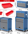 8 Drawer Rolling Tool Chest 42 Inch Heavy Duty Metal Cabinet On Wheels With Detachable Top Box Garage Workshop Storage For Repair Room And Warehouse Includes Hooks Liners Tray Divider And 550 Lb Load Capacity, blue