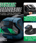 Heavy Duty Electric Handheld Strapping Tool With Rechargeable Battery Digital Control For PP PET Banding Up To 5/8 Inch Wide Bands, showing removable battery and charger.