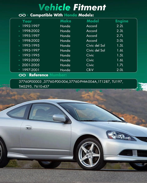 SCITOO coolant water temperature sensor banner; green fitment chart and silver sedan in background